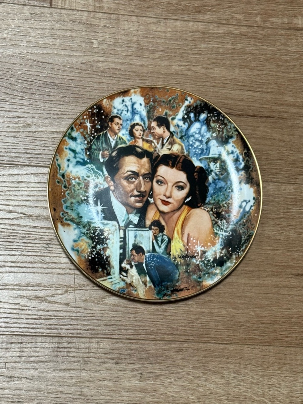Decorative Glass Art Plate in Brown, Blue, Cream